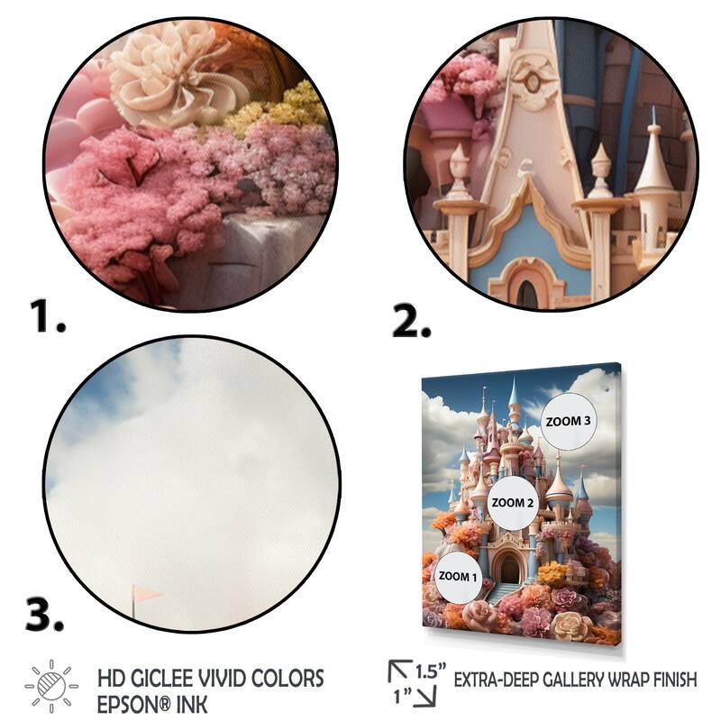 Designart "Castles Whimsical Wonder Pastel IV" Castles Framed Canvas